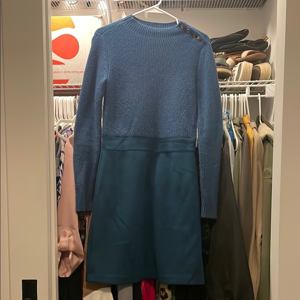 Blue Knit Long-Sleeve Dress